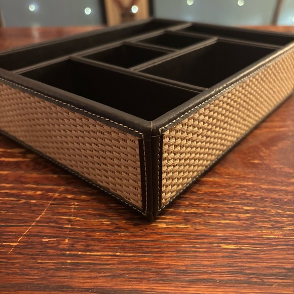 Mid-Century Modern Vintage Leather & Woven 4 Piece Desk Set for Office - Picture 4 of 16